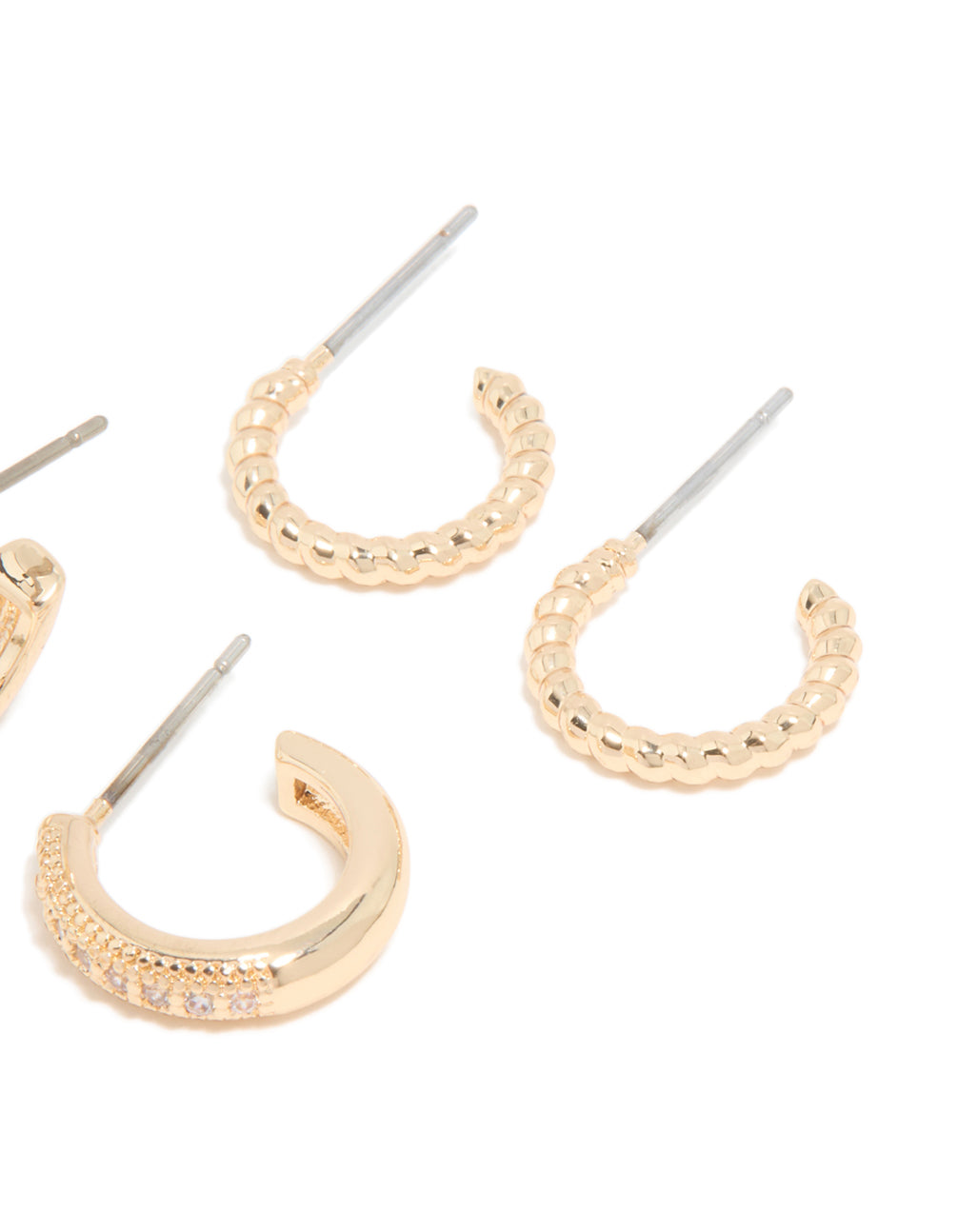 Gold Cubic Zirconia Clover & Hoop Earrings 3-Pack