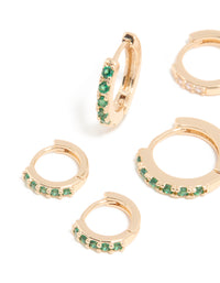 Gold Emerald & Clear Cubic Zirconia Huggie Earrings 3-Pack - link has visual effect only