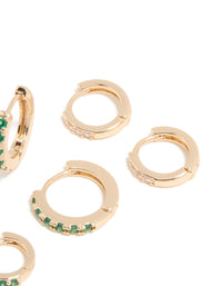 Gold Emerald & Clear Cubic Zirconia Huggie Earrings 3-Pack - link has visual effect only
