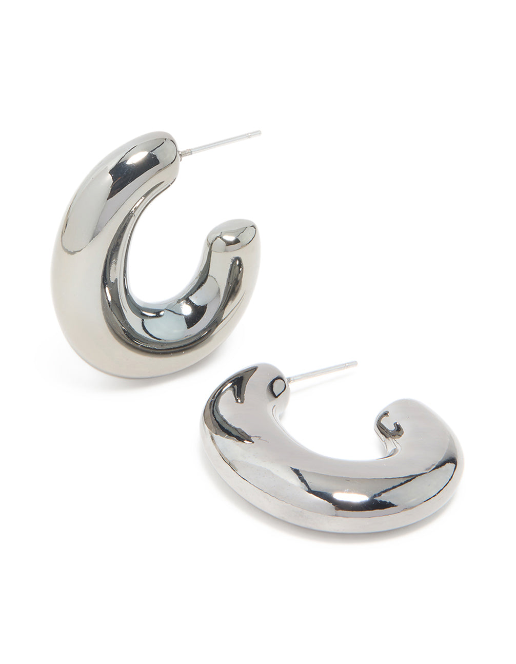 Gunmetal Silver Small Chubby Hoop Earrings