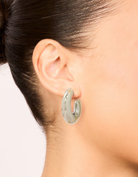 Gunmetal Silver Small Chubby Hoop Earrings - link has visual effect only