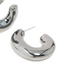 Gunmetal Silver Small Chubby Hoop Earrings - link has visual effect only