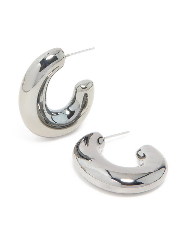 Gunmetal Silver Small Chubby Hoop Earrings