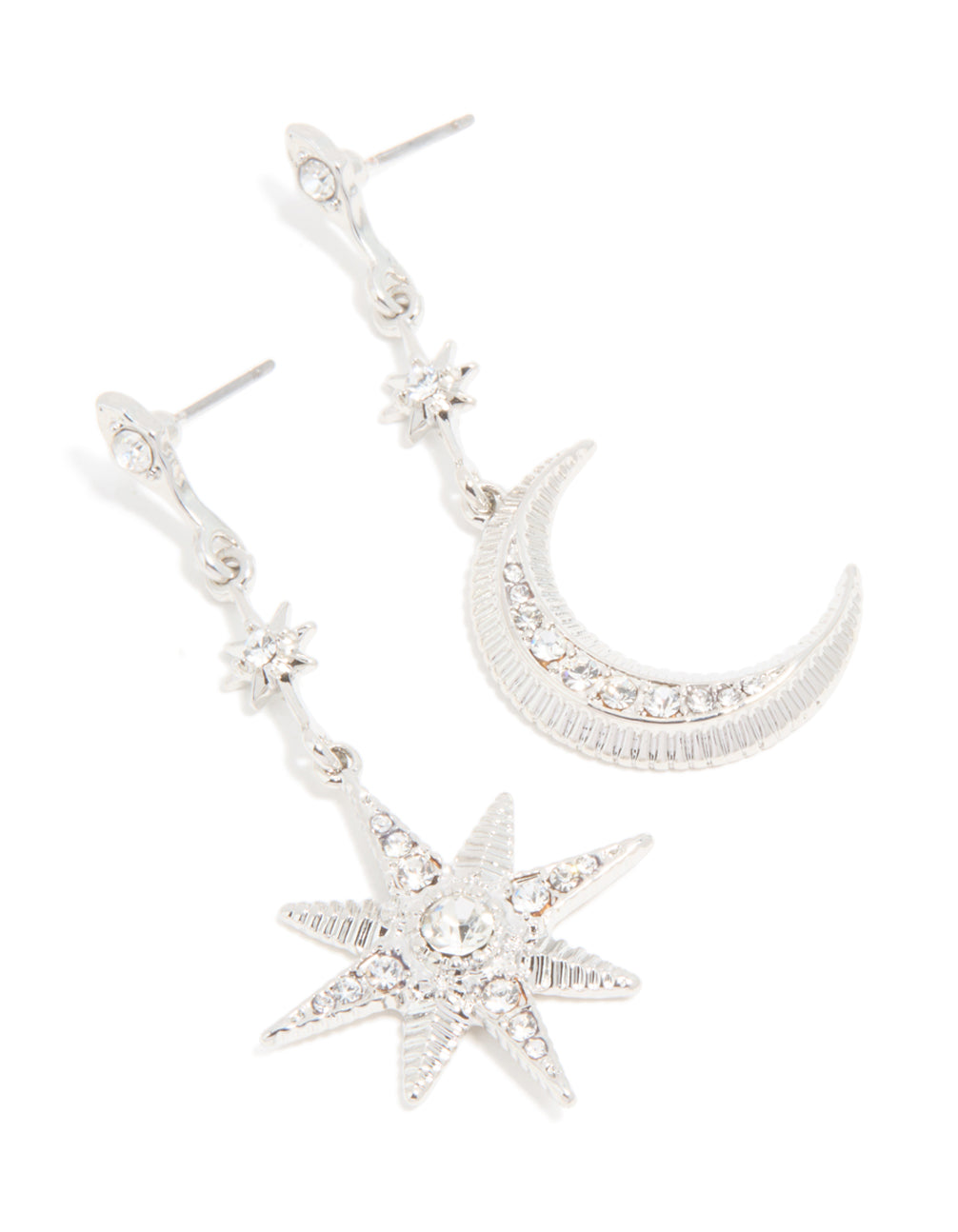 Silver Diamante Sun & Moon Drop Earrings