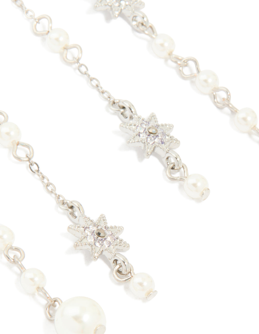 Silver Diamate & Pearl Celestial Drop Earrings