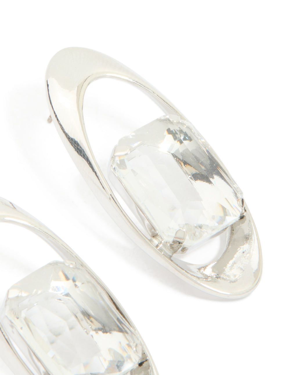 Silver Diamante Oval Stud Earrings