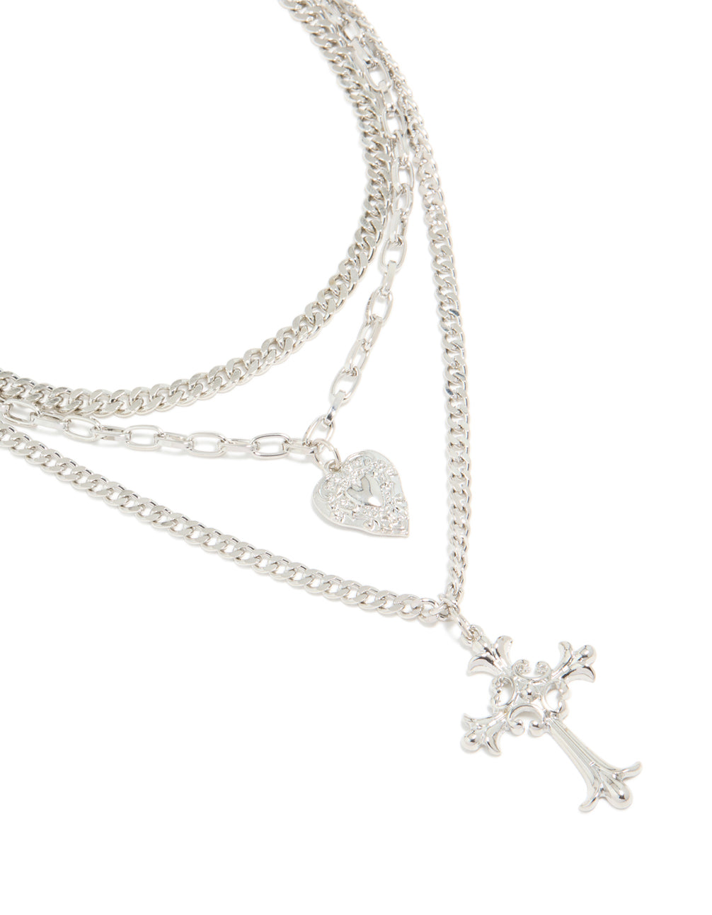 Silver Heart & Cross Gothic Layered Necklace