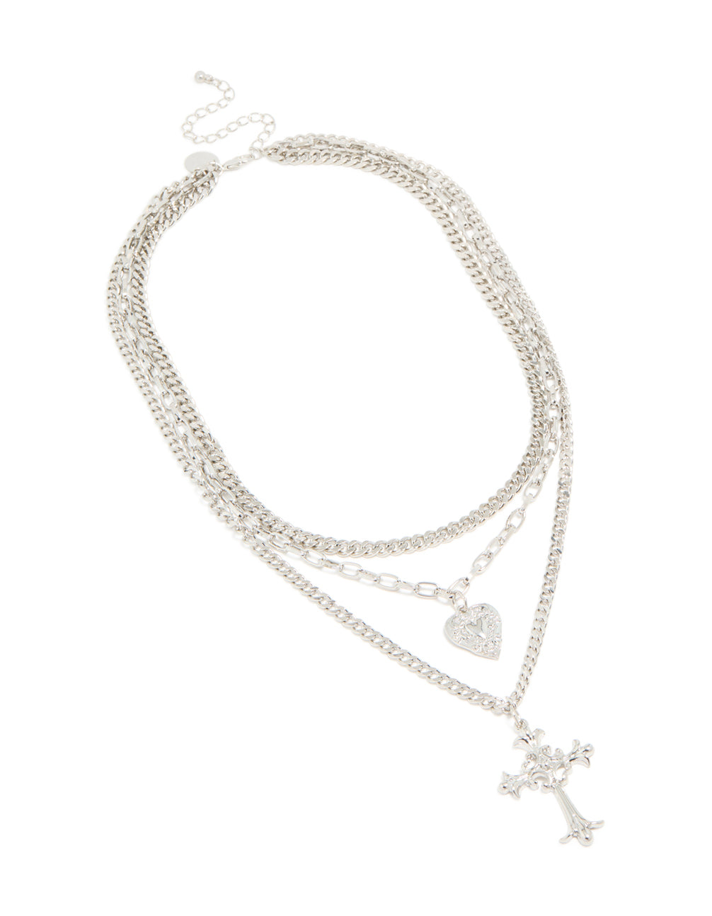Silver Heart & Cross Gothic Layered Necklace