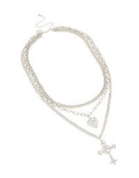 Silver Heart & Cross Gothic Layered Necklace - link has visual effect only
