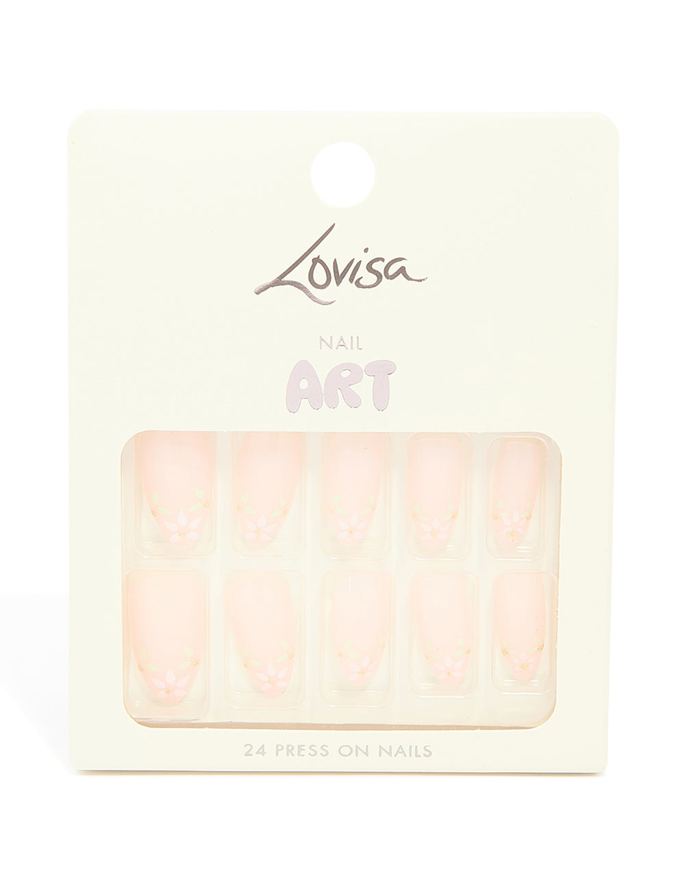 Pink French Tip Floral Art Press On Nails 24-Set