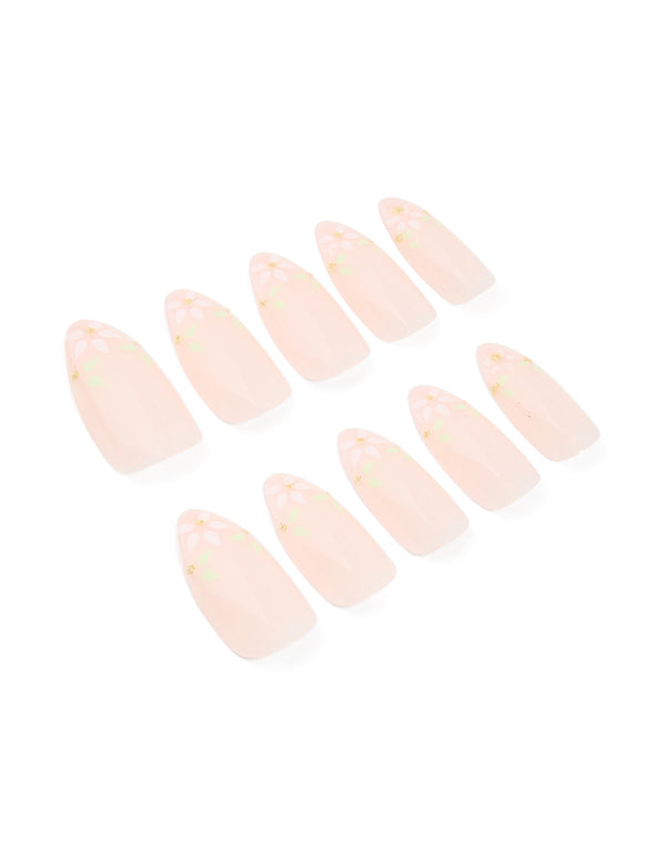 Pink French Tip Floral Art Press On Nails 24-Set