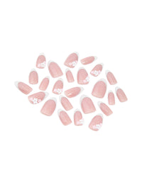 Shimmery Pink Daisy Printed Press-On Nails 24-Set - link has visual effect only