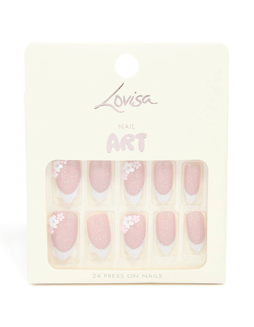 Shimmery Pink Daisy Printed Press-On Nails 24-Set
