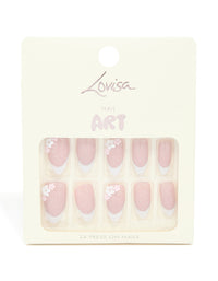 Shimmery Pink Daisy Printed Press-On Nails 24-Set - link has visual effect only