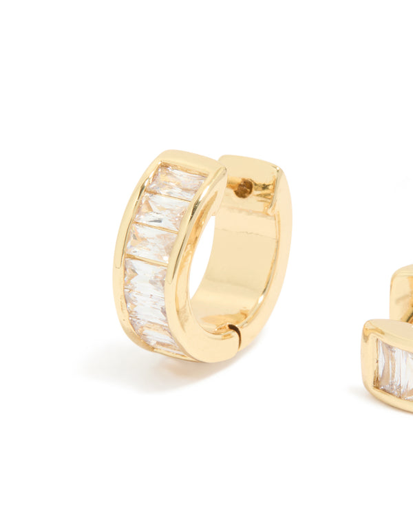Gold Plated Cubic Zirconia Inlay Huggie Earrings