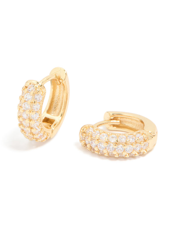 Gold Plated Cubic Zirconia Curved Small Huggie Earrings