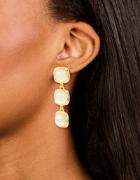 Gold Plated Stone Trio Square Drop Earrings - link has visual effect only