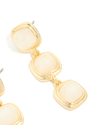 Gold Plated Stone Trio Square Drop Earrings - link has visual effect only