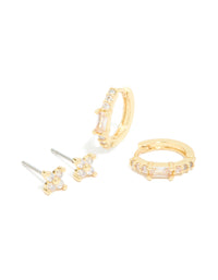Gold Plated Cubic Zirconia Star Huggie & Hoop Earrings 2-Pack - link has visual effect only