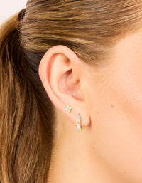 Gold Plated Cubic Zirconia Star Huggie & Hoop Earrings 2-Pack - link has visual effect only