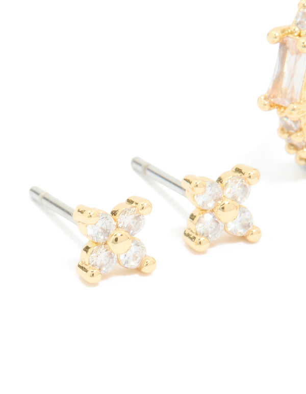 Gold Plated Cubic Zirconia Star Huggie & Hoop Earrings 2-Pack
