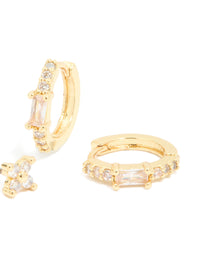 Gold Plated Cubic Zirconia Star Huggie & Hoop Earrings 2-Pack - link has visual effect only