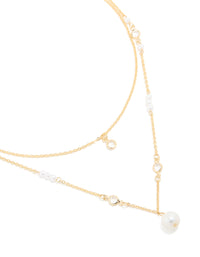 Gold Plated Cubic Zirconia & Pearl Layered Necklace - link has visual effect only