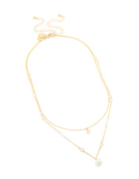 Gold Plated Cubic Zirconia & Pearl Layered Necklace - link has visual effect only