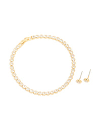 Gold Plated Cubic Zirconia Tennis Bracelet & Earrings Set - link has visual effect only
