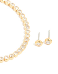 Gold Plated Cubic Zirconia Tennis Bracelet & Earrings Set - link has visual effect only