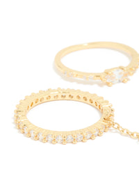 Gold Plated Cubic Zirconia Oval & Chain Rings 3-Pack - link has visual effect only