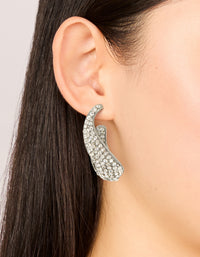 Gunmetal Silver Diamante Wavy Hoop Earrings - link has visual effect only