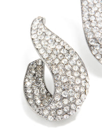 Gunmetal Silver Diamante Wavy Hoop Earrings - link has visual effect only