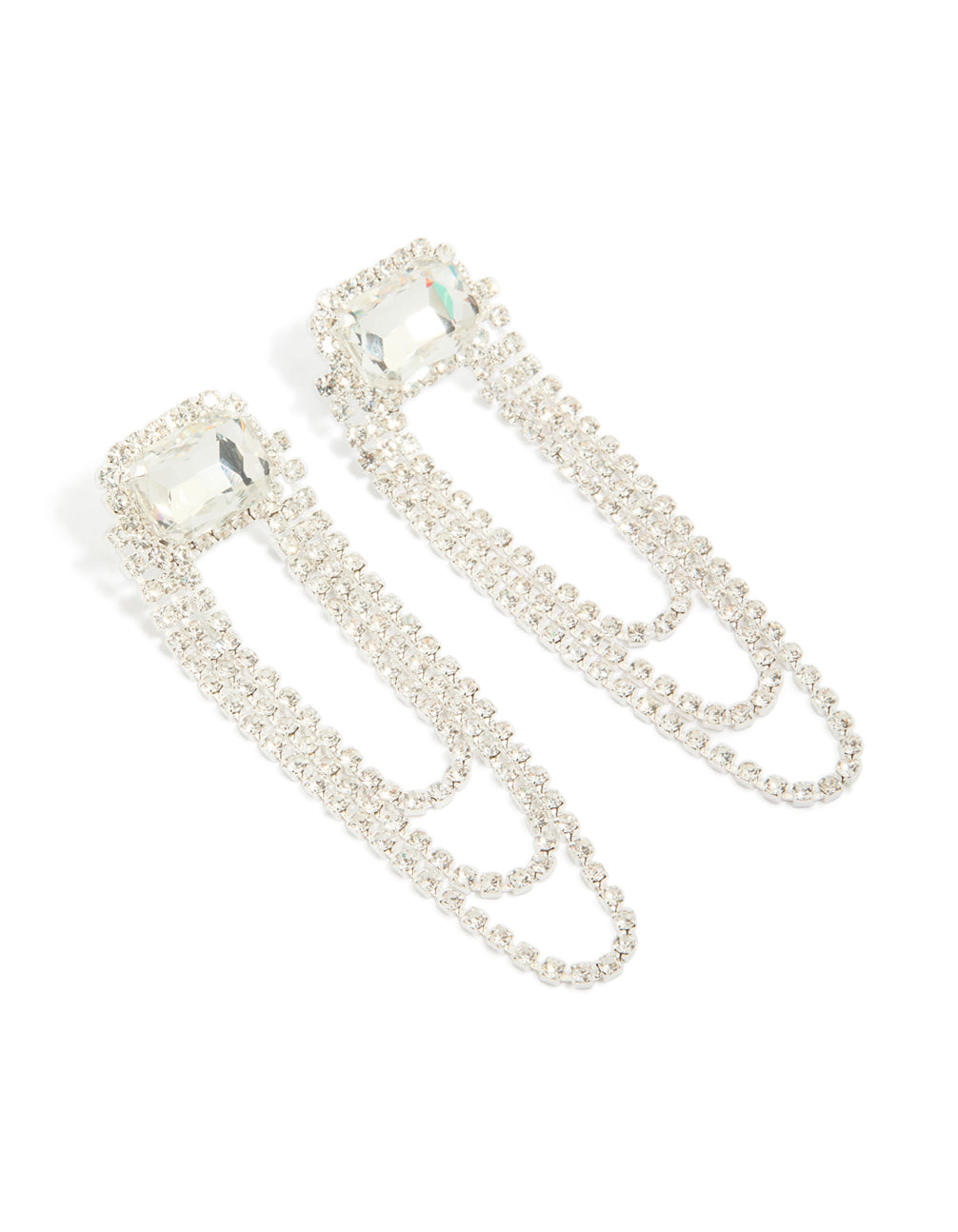 Silver Diamante & Layered Chain Drop Earrings