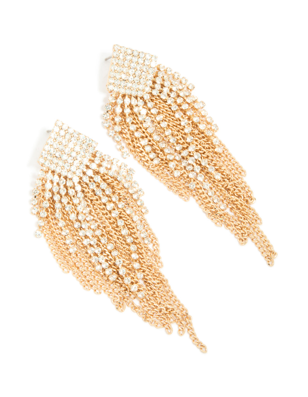 Gold Diamante Chain Fringe Earrings