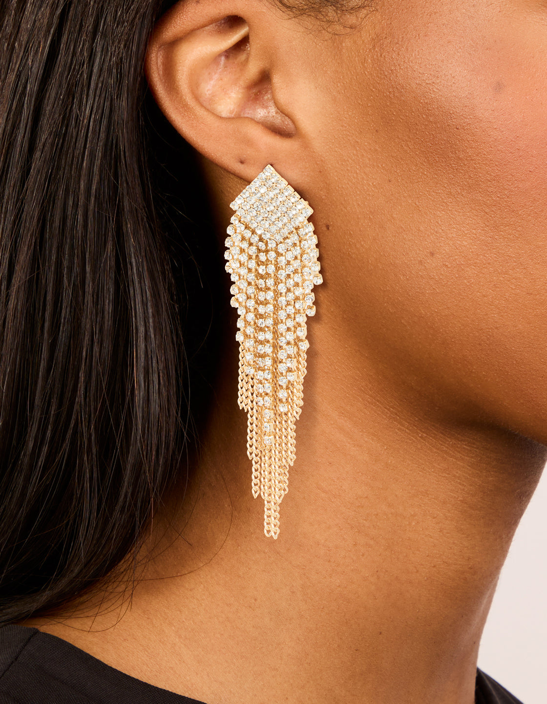 Gold Diamante Chain Fringe Earrings