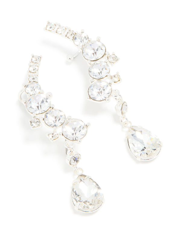 Silver Diamante Drop Ear Cuffs