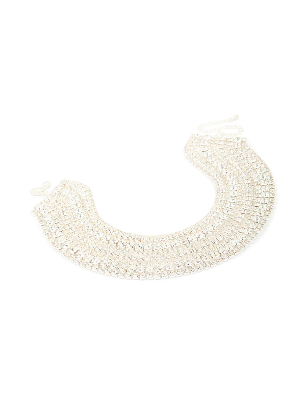 Silver Diamante Cup Chain Layered Choker Necklace