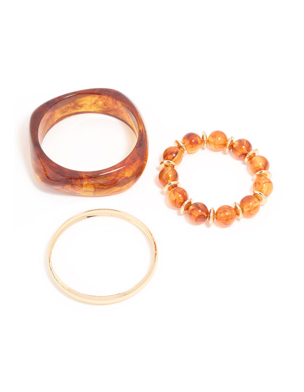 Gold & Brown Acrylic Brown Bangles 3-Pack