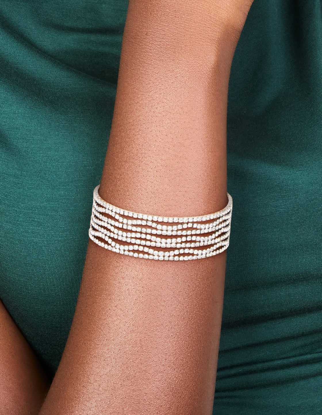 Gunmetal Silver Diamante Wavy Wrist Cuff