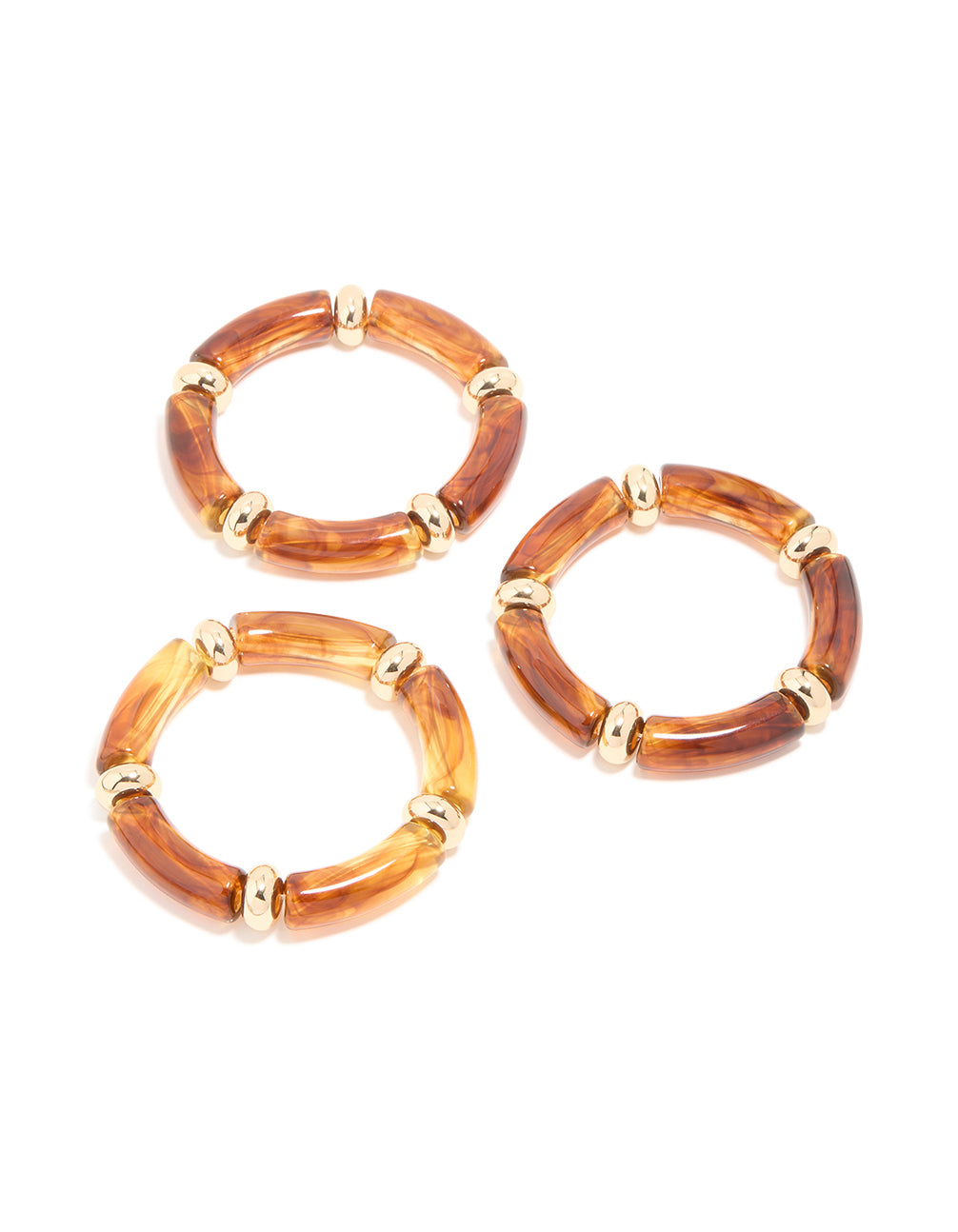 Brown Gold & Acrylic Stretch Bracelets 3-Pack