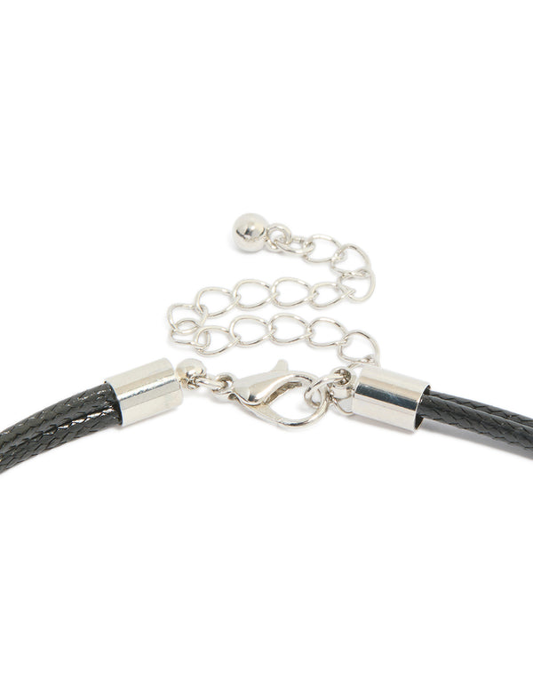 Silver Boho Pendant Cord  Necklace