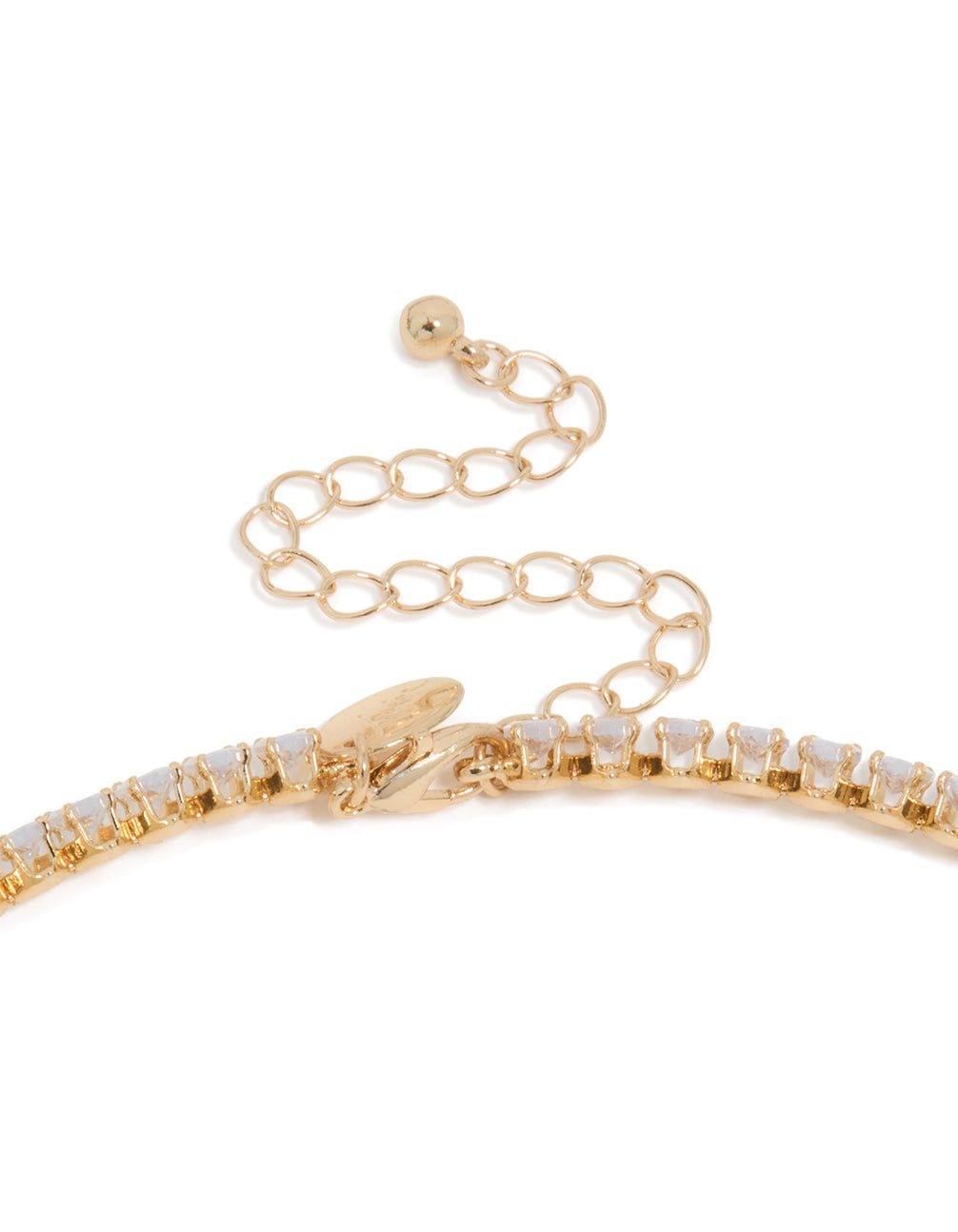 Displaying a gold cubic zirconia choker necklace clasp detail view