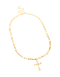 Gold Plated Cross Flay Curb Chain Necklace - link has visual effect only