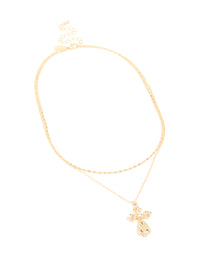 Gold Plated Diamante Filigree Cross & Chain Layered Necklace - link has visual effect only