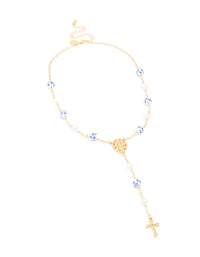 Gold Plated Blue Floral Rosary Necklace - link has visual effect only