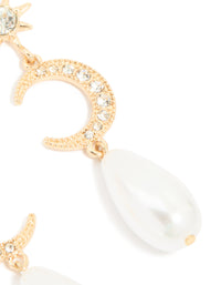 Gold Celestial Pearl Drop Earrings - link has visual effect only