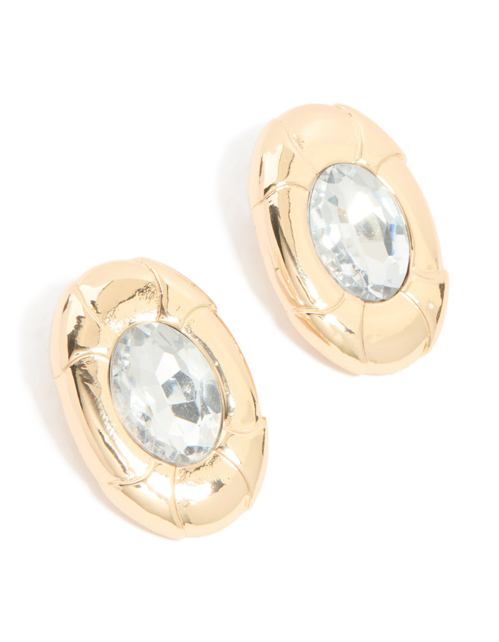 Gold Oval Diamante Stud Earrings
