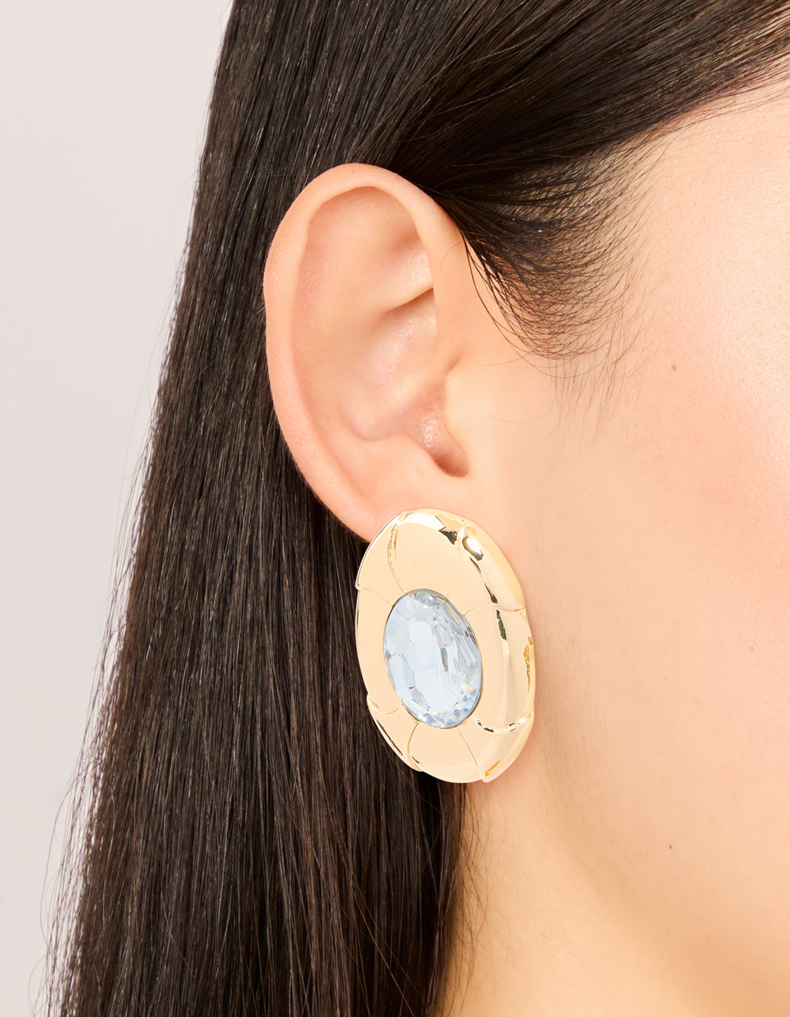 Gold Oval Diamante Stud Earrings