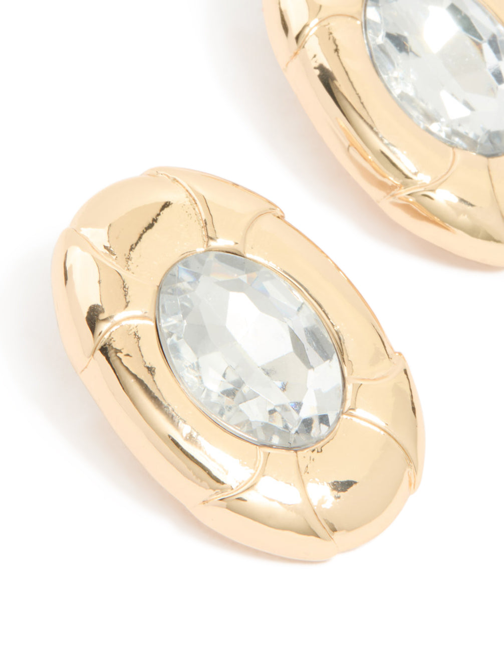 Gold Oval Diamante Stud Earrings